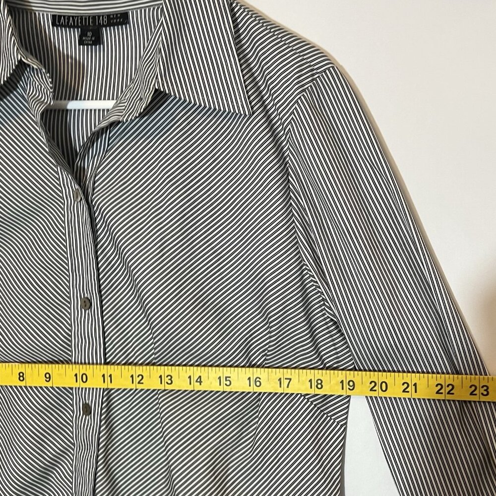 Lafayette 148 New York Women’s Stripe Button Shirt Size 10 Black Work Casual - Picture 5 of 12